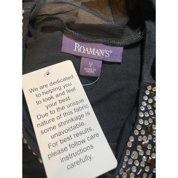 Roaman's 12 Black Sheer Mesh Studded Jewel Neckline Sheer Long Sleeve Blouse - Picture 6 of 6